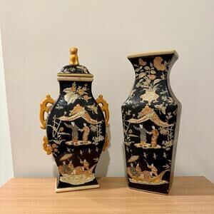 A Pair of Vintage Chopsticks Andrea by Sadek Chinese Style Porcelain Vases